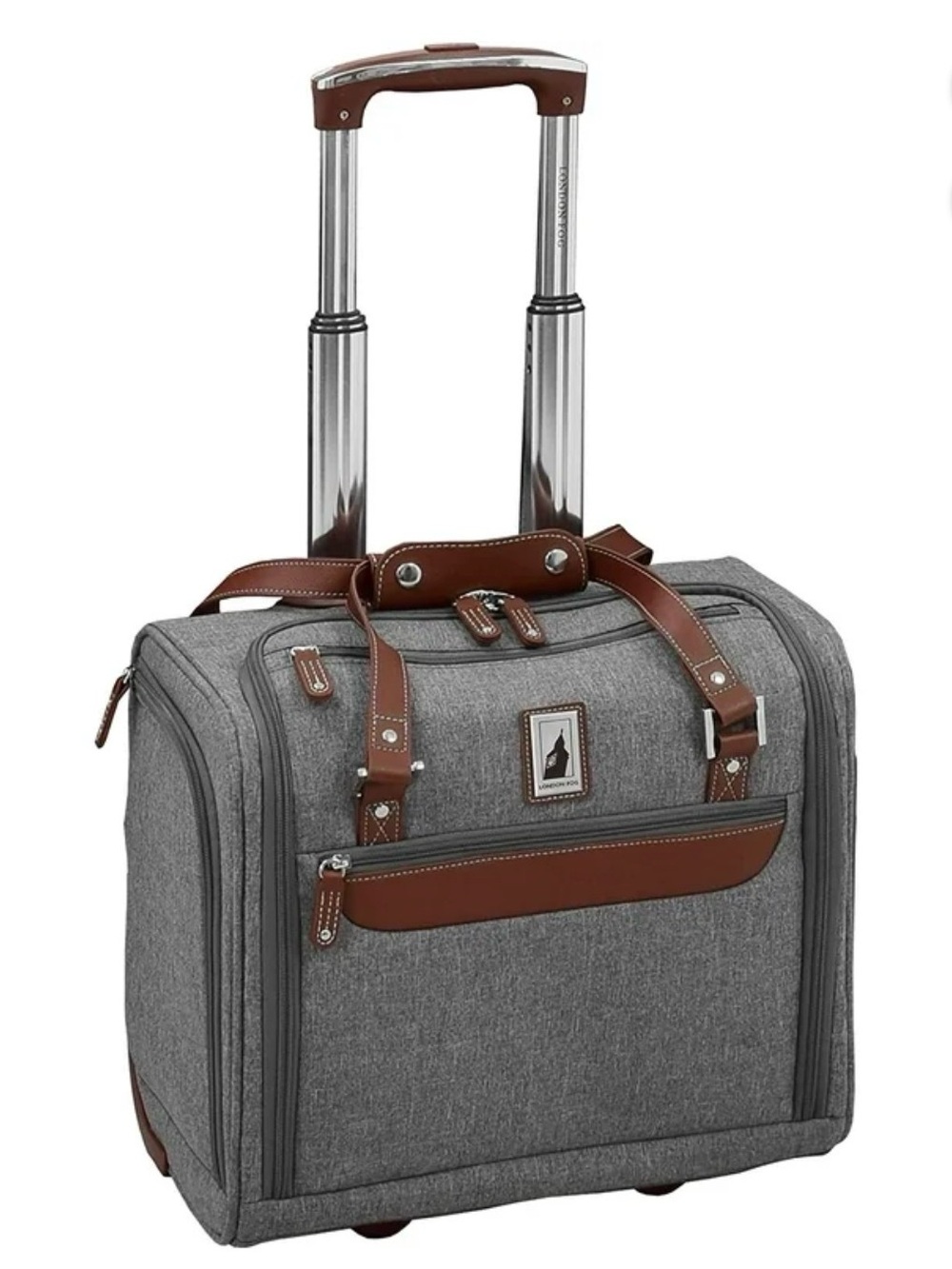 London Fog Gray Travel Luggage Set with Brown Trim - 2-Piece Spinner and Tote - Picture 8 of 8